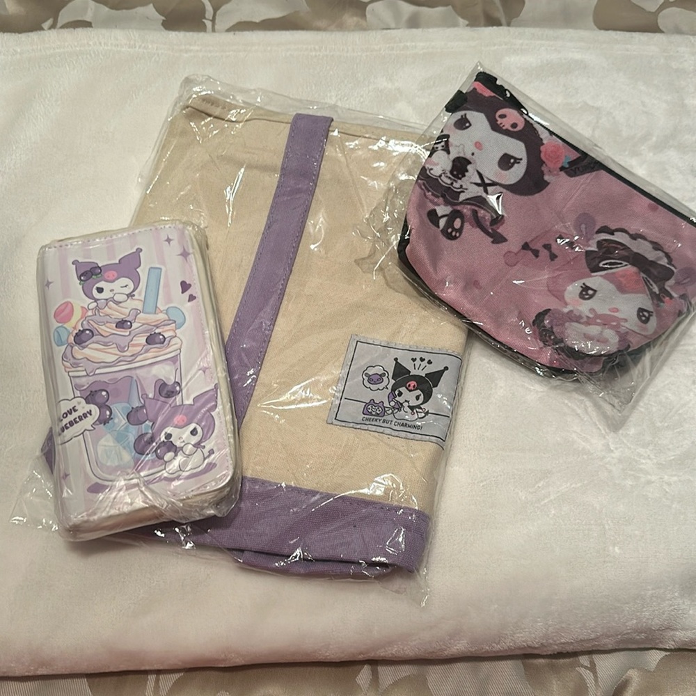 Kuromi Canvas Tote,Wallet and makeup bag